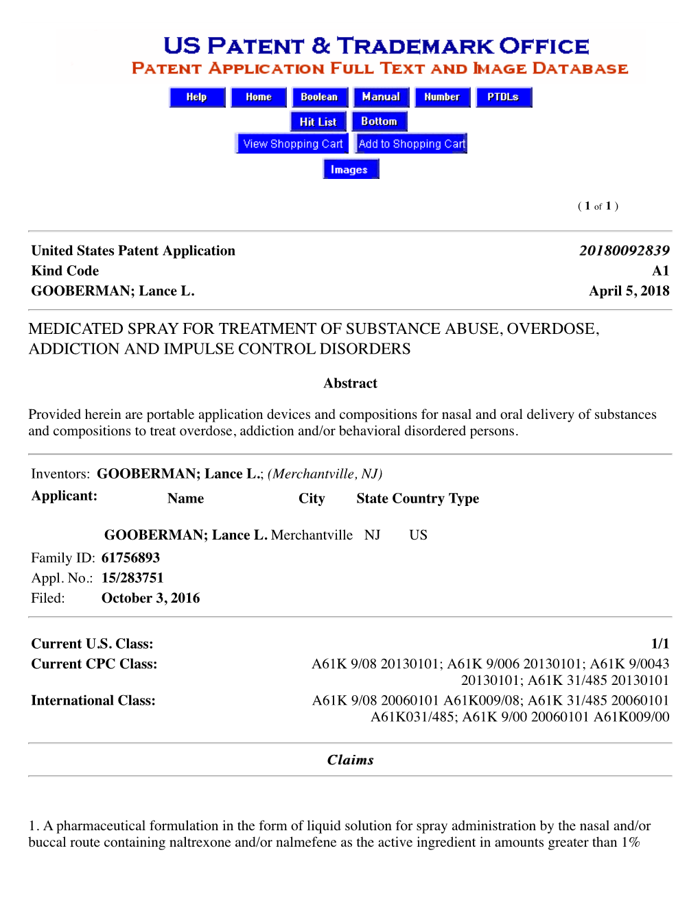 United States Patent Application 20180092839 Kind Code A1 GOOBERMAN; Lance L