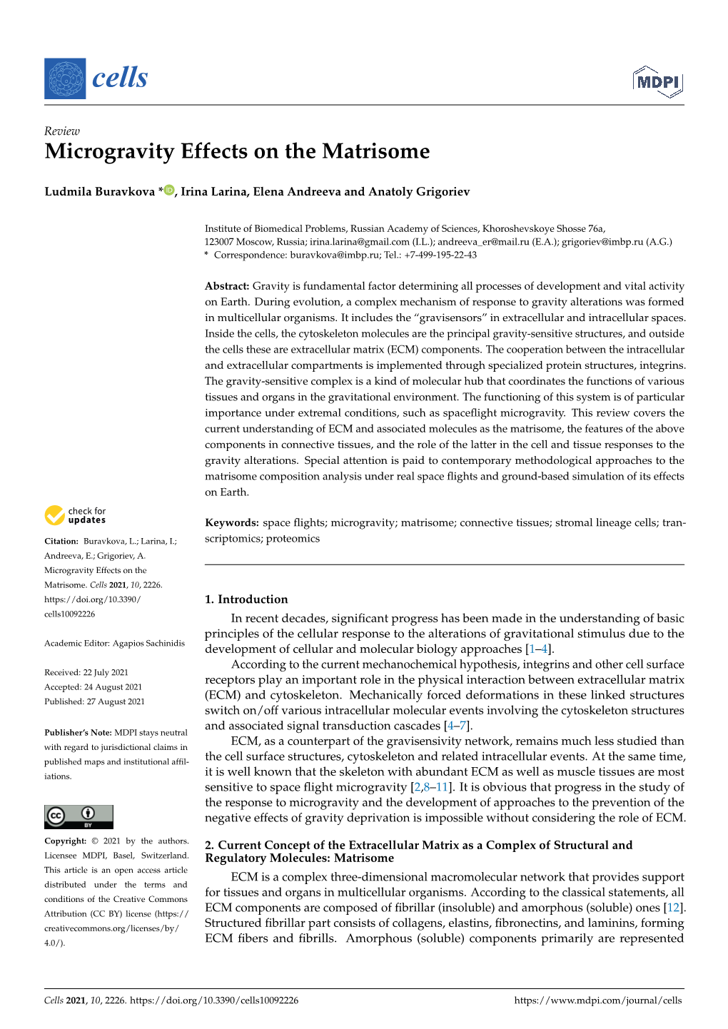 Microgravity Effects on the Matrisome