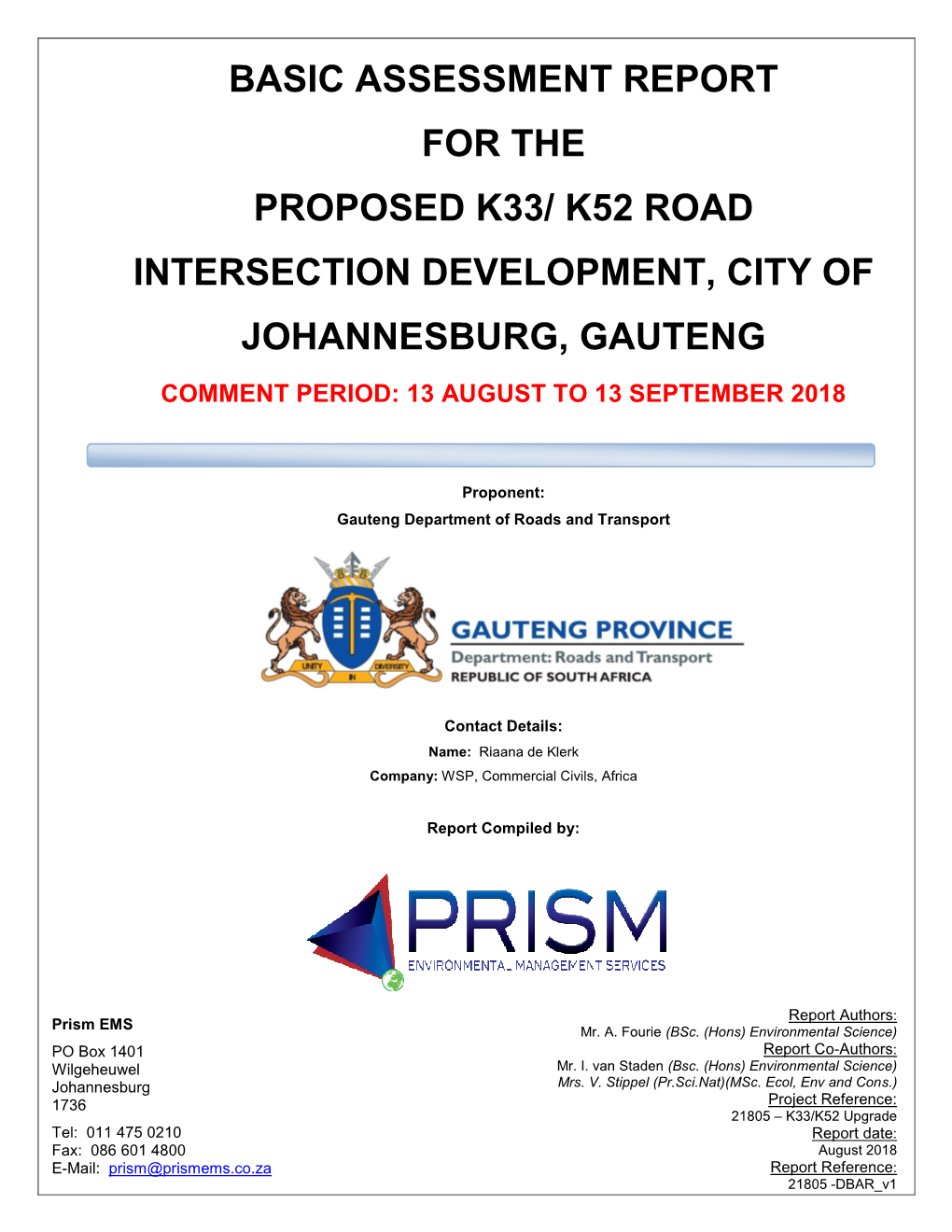 Basic Assessment Report for the Proposed K33/ K52 Road Intersection Development, City Of