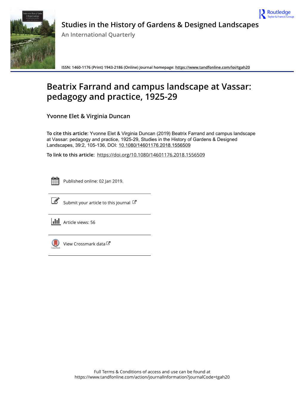 Beatrix Farrand and Campus Landscape at Vassar: Pedagogy and Practice, 1925-29