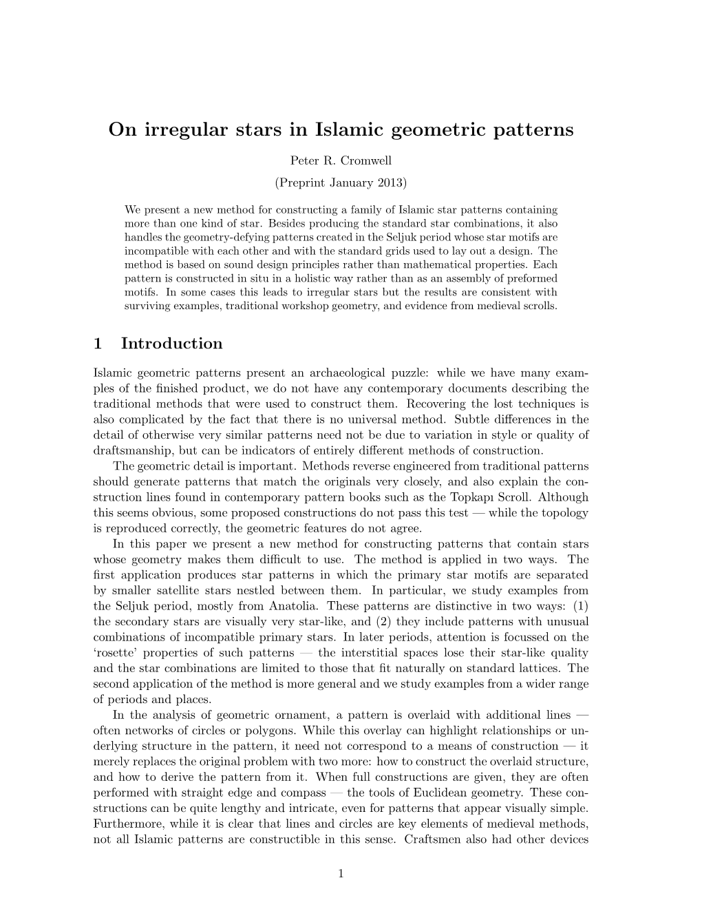 On Irregular Stars in Islamic Geometric Patterns