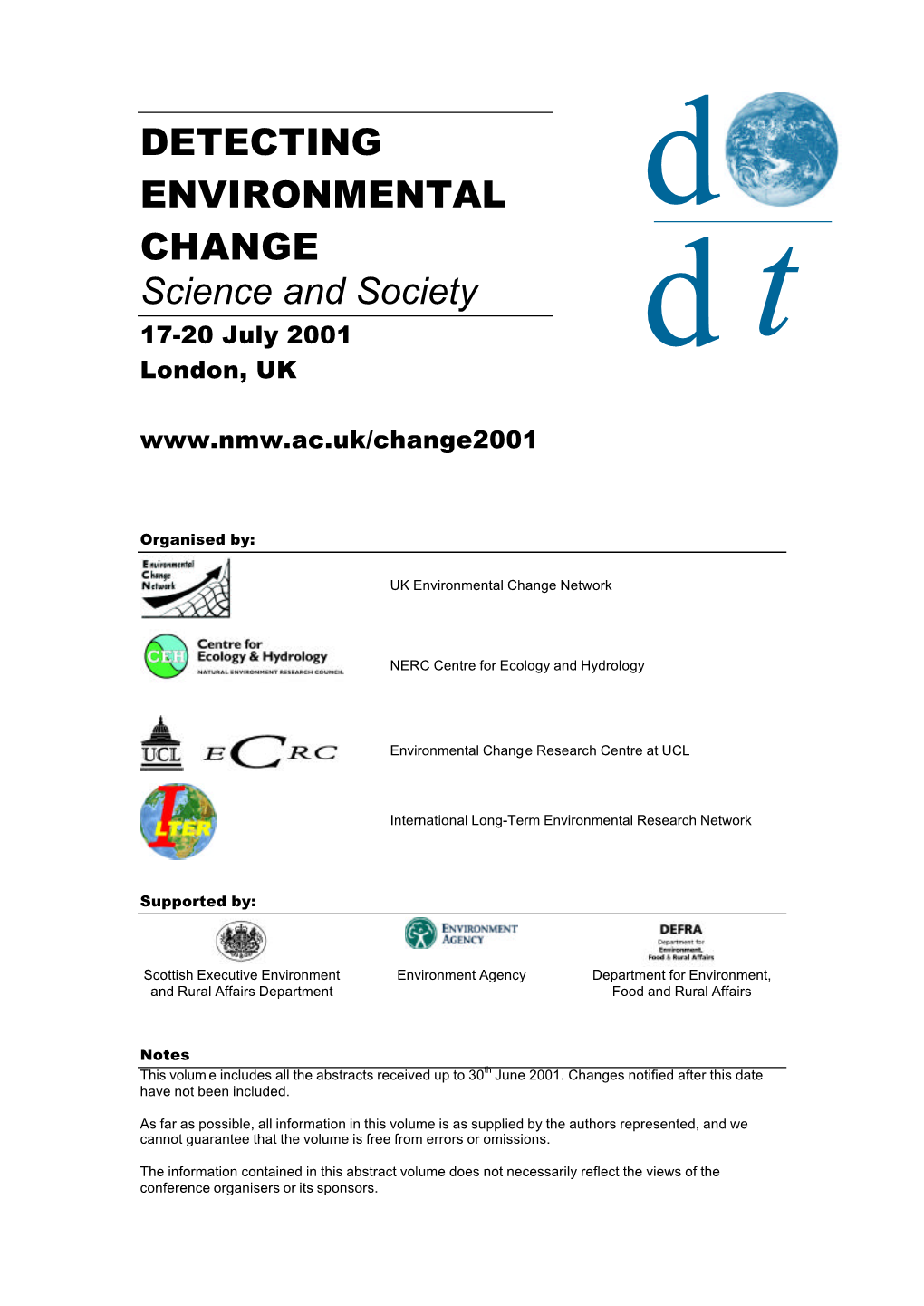 DETECTING ENVIRONMENTAL CHANGE Science and Society