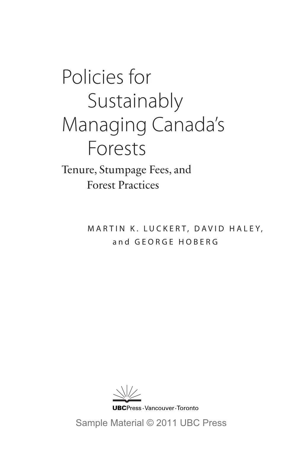 Policies for Sustainably Managing Canada's Forests