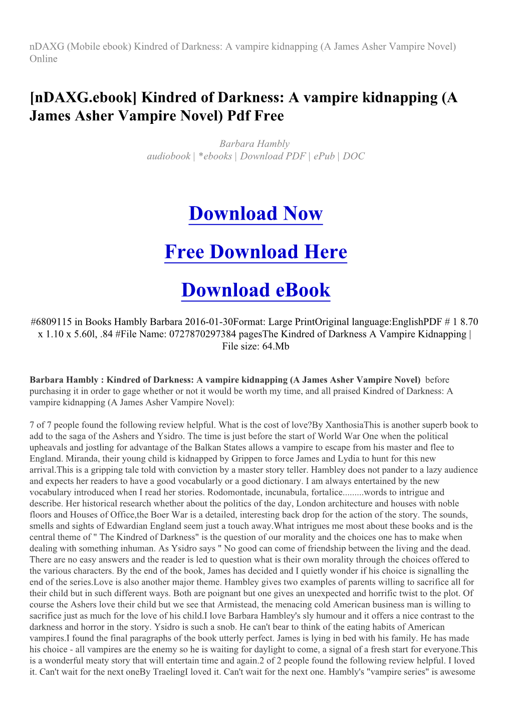 [Ndaxg.Ebook] Kindred of Darkness: a Vampire Kidnapping (A James Asher Vampire Novel) Pdf Free