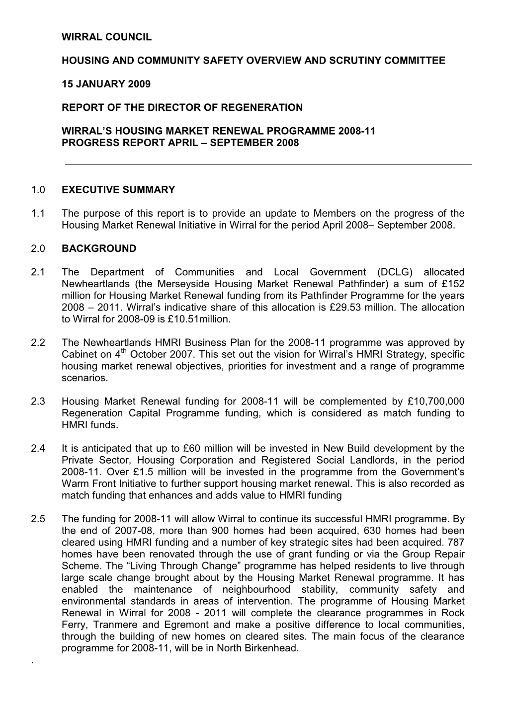 Wirral's Housing Market Renewal Programme 2008/2011