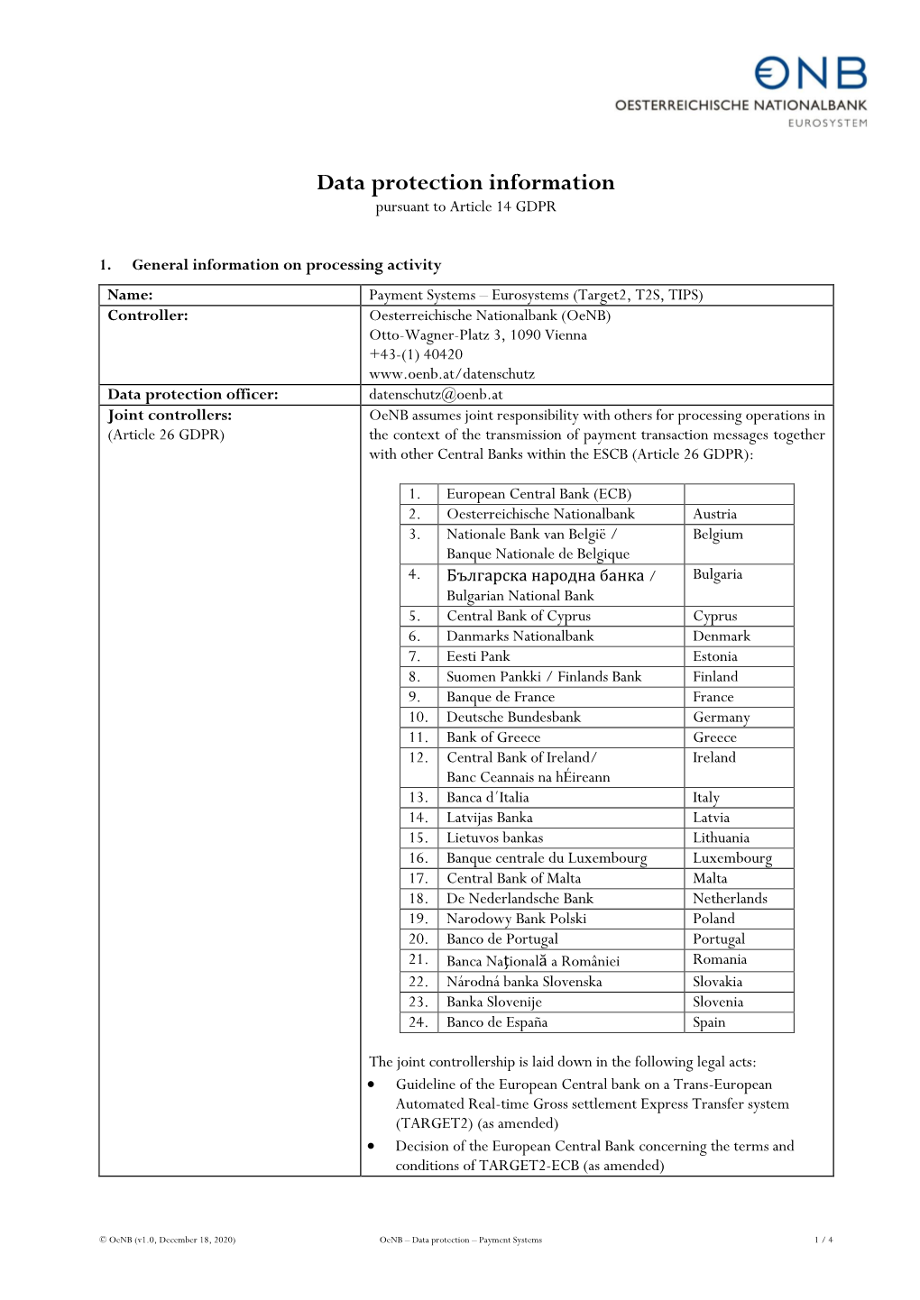 Data Protection Information Pursuant to Article 14 GDPR