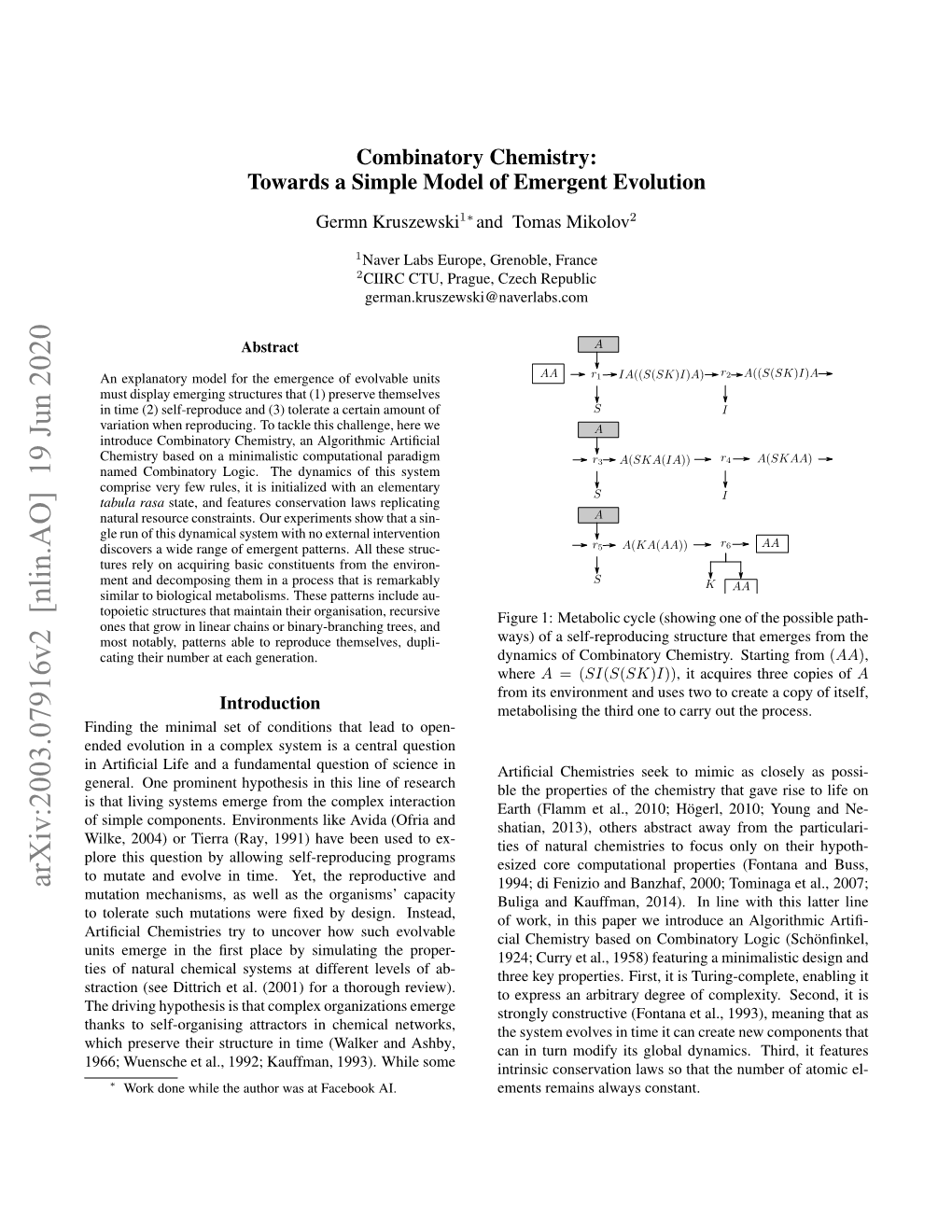 Combinatory Chemistry: Towards a Simple Model of Emergent Evolution