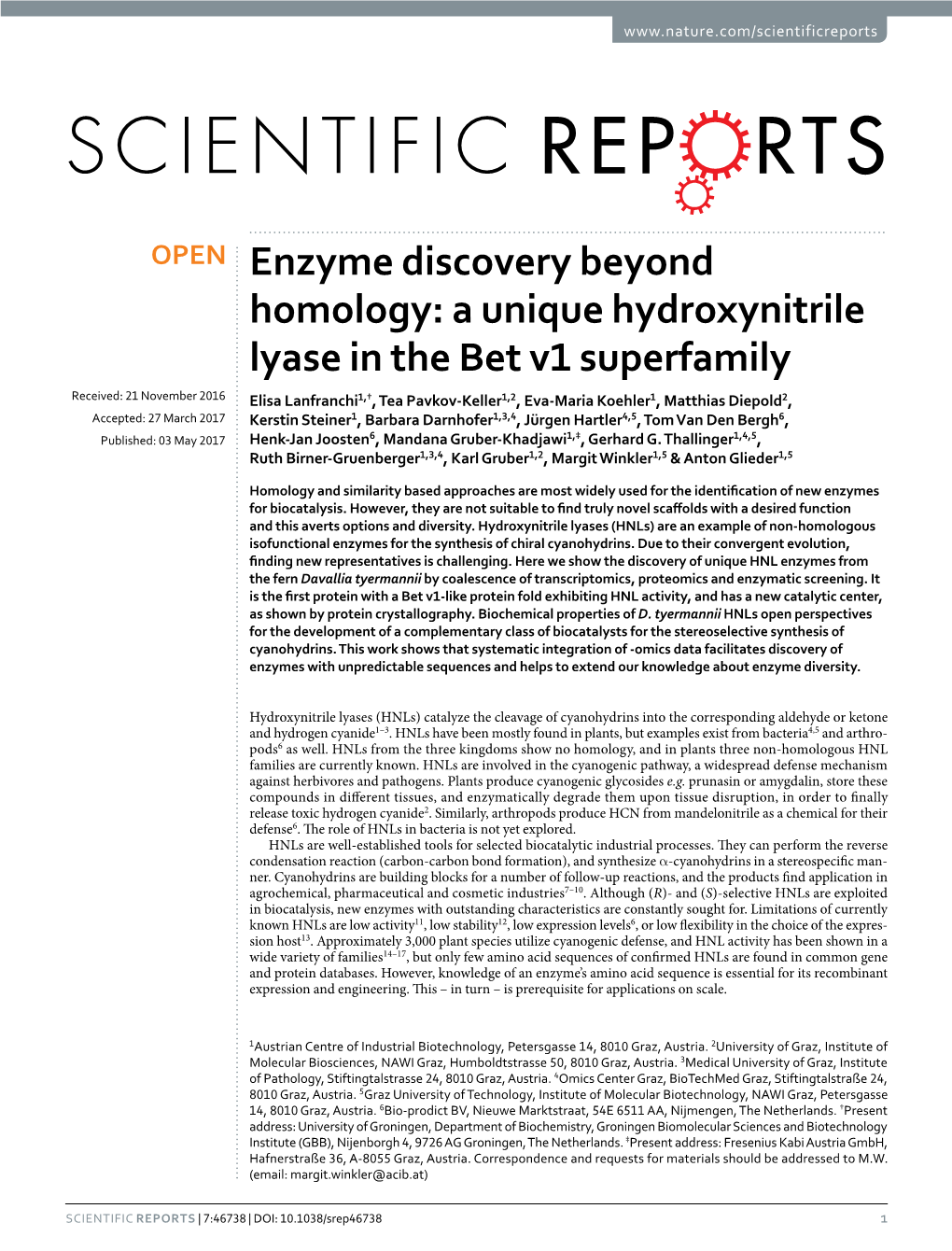 A Unique Hydroxynitrile Lyase in the Bet V1 Superfamily