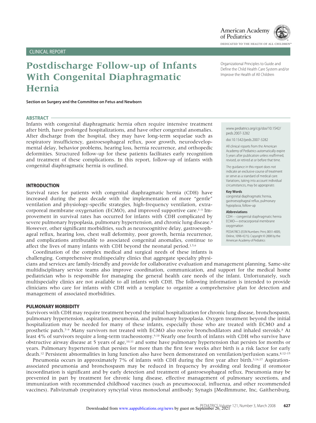 Postdischarge Follow-Up of Infants with Congenital Diaphragmatic