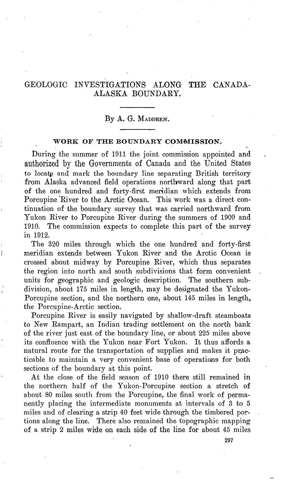 Geologic Investigations Along the Canada- Alaska Boundary