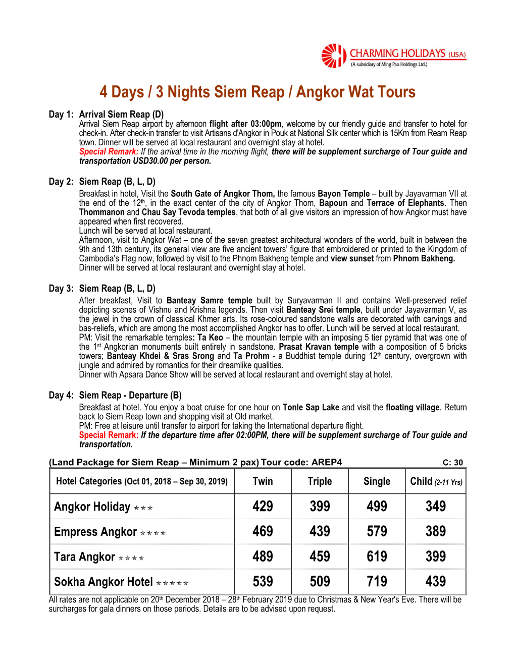 4 Days Siem Reap/Angkor Wat Tour (AREP4)