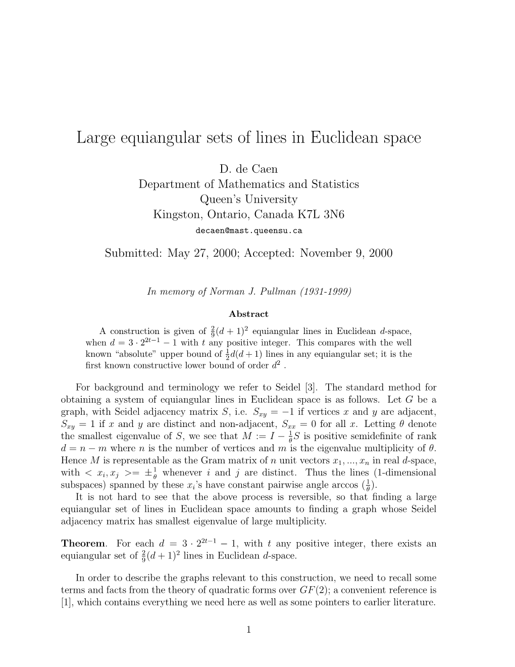 Large Equiangular Sets of Lines in Euclidean Space