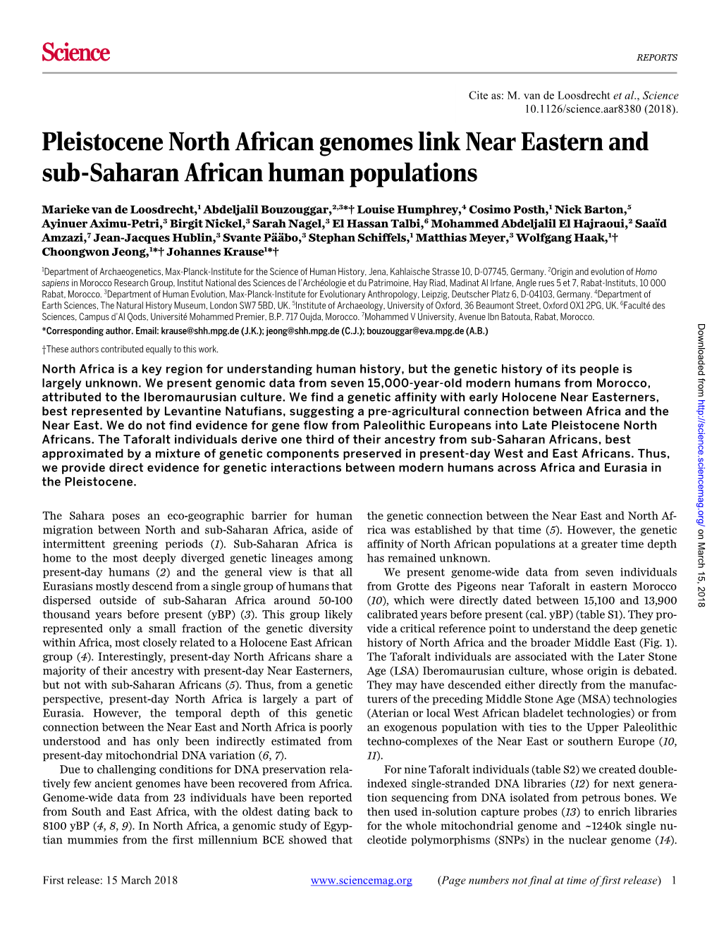Pleistocene North African Genomes Link Near Eastern and Sub-Saharan African Human Populations