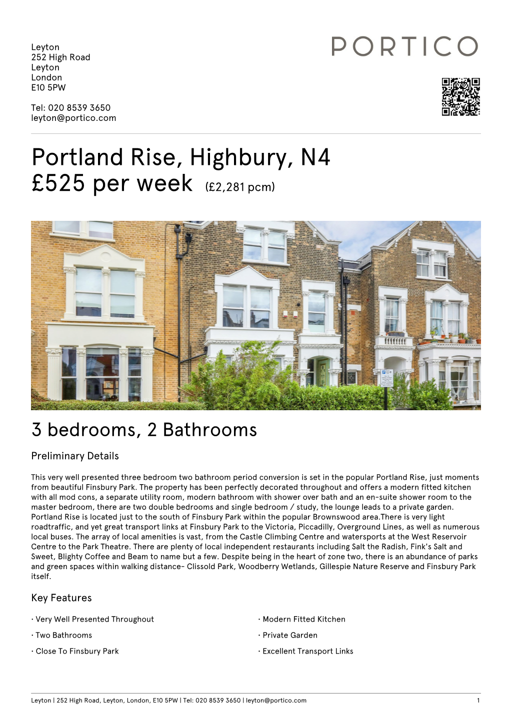 Portland Rise, Highbury, N4 £525 Per Week