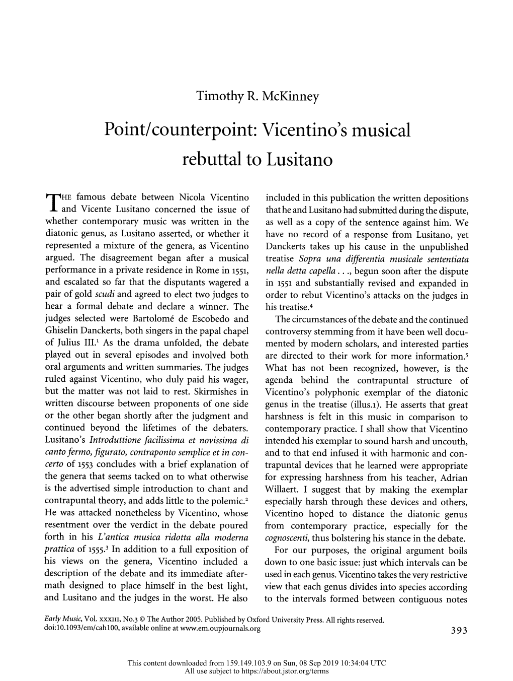 Point/Counterpoint: Vicentino's Musical Rebuttal to Lusitano