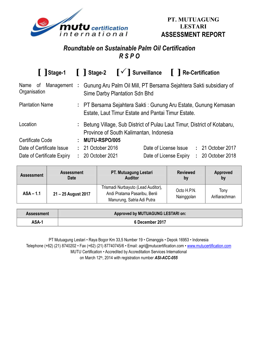 MUTU Certification • Accredited by Accreditation Services International on March 12Th, 2014 with Registration Number ASI-ACC-055