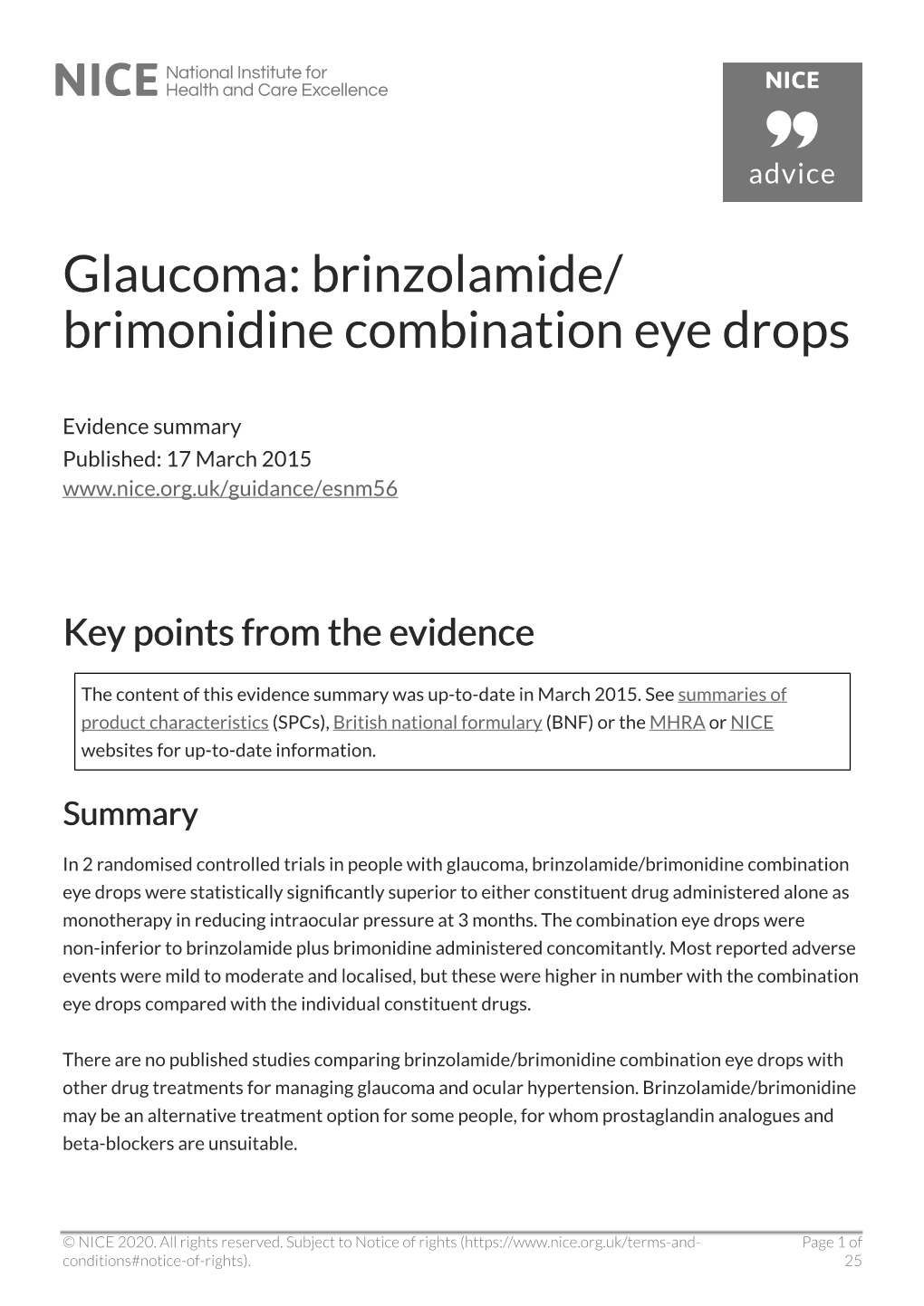 Glaucoma: Brinzolamide/Brimonidine Combination Eye Drops (ESNM56)