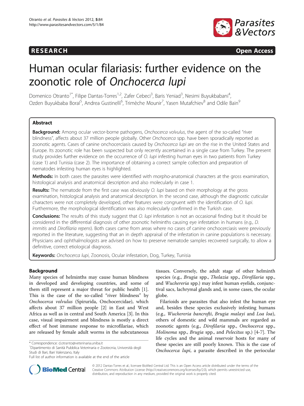 Human Ocular Filariasis: Further Evidence on the Zoonotic Role Of