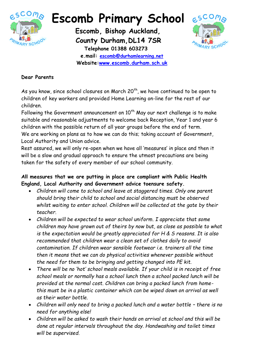 Letter to Parents May 19Th 2020