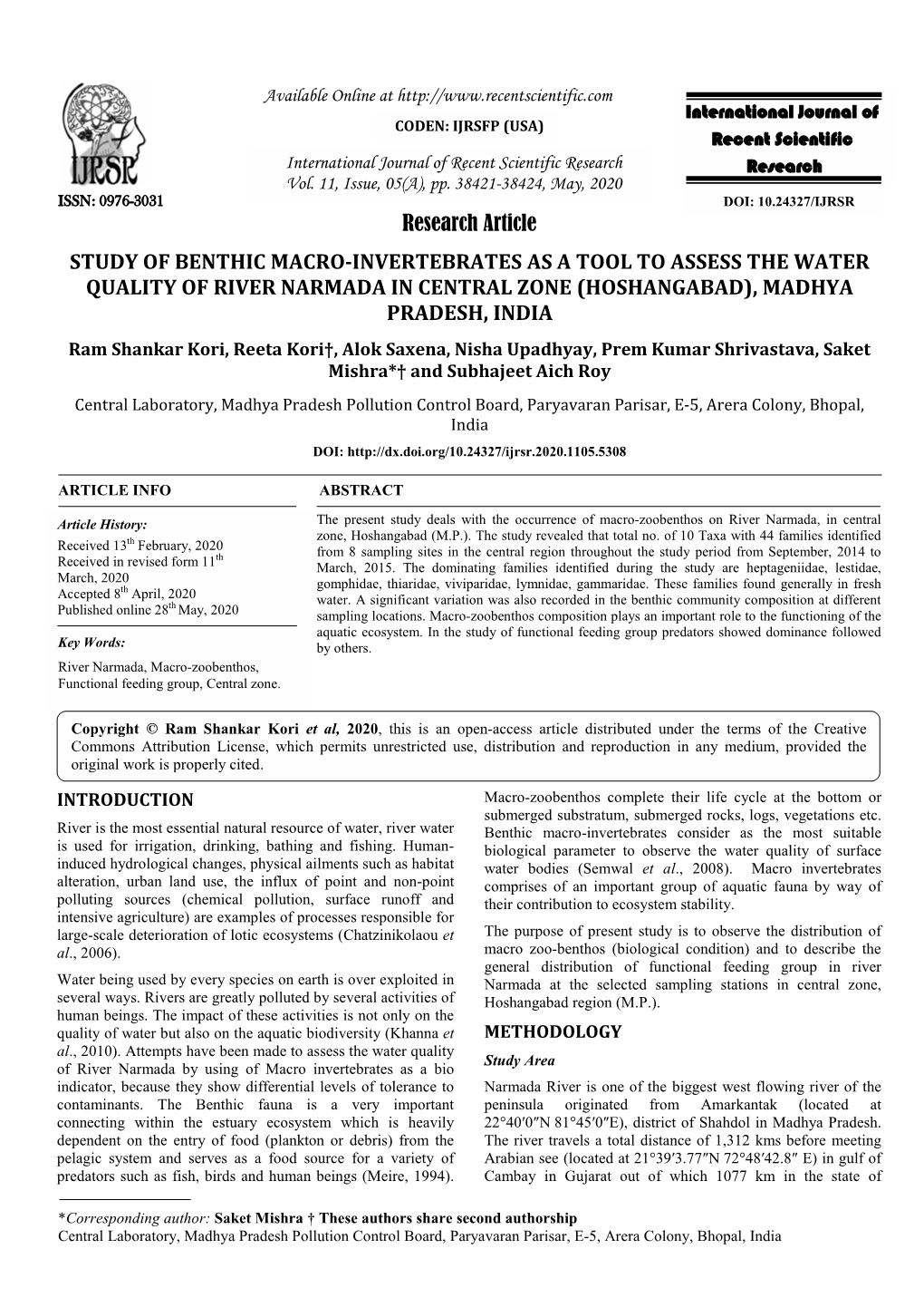 Research Article STUDY of BENTHIC MACRO-INVERTEBRATES AS A