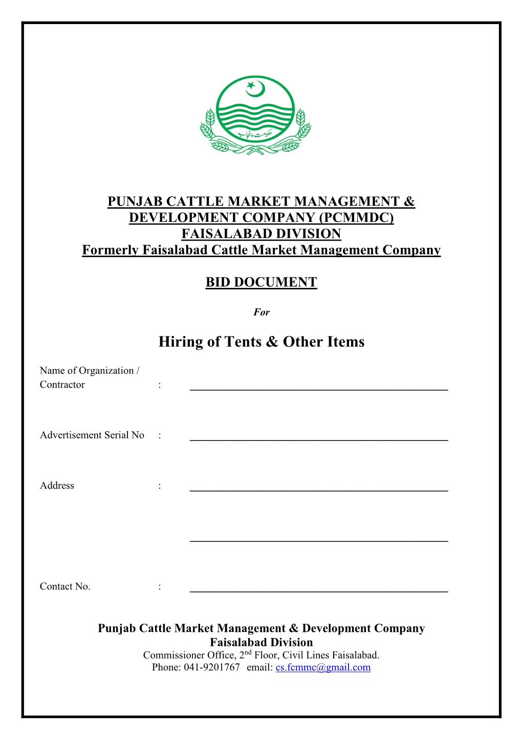 Hiring of Tents & Other Items