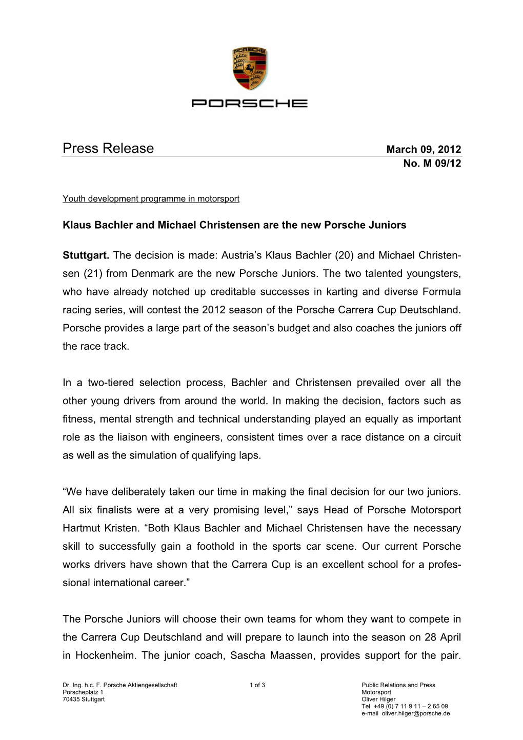 Press Release March 09, 2012 No