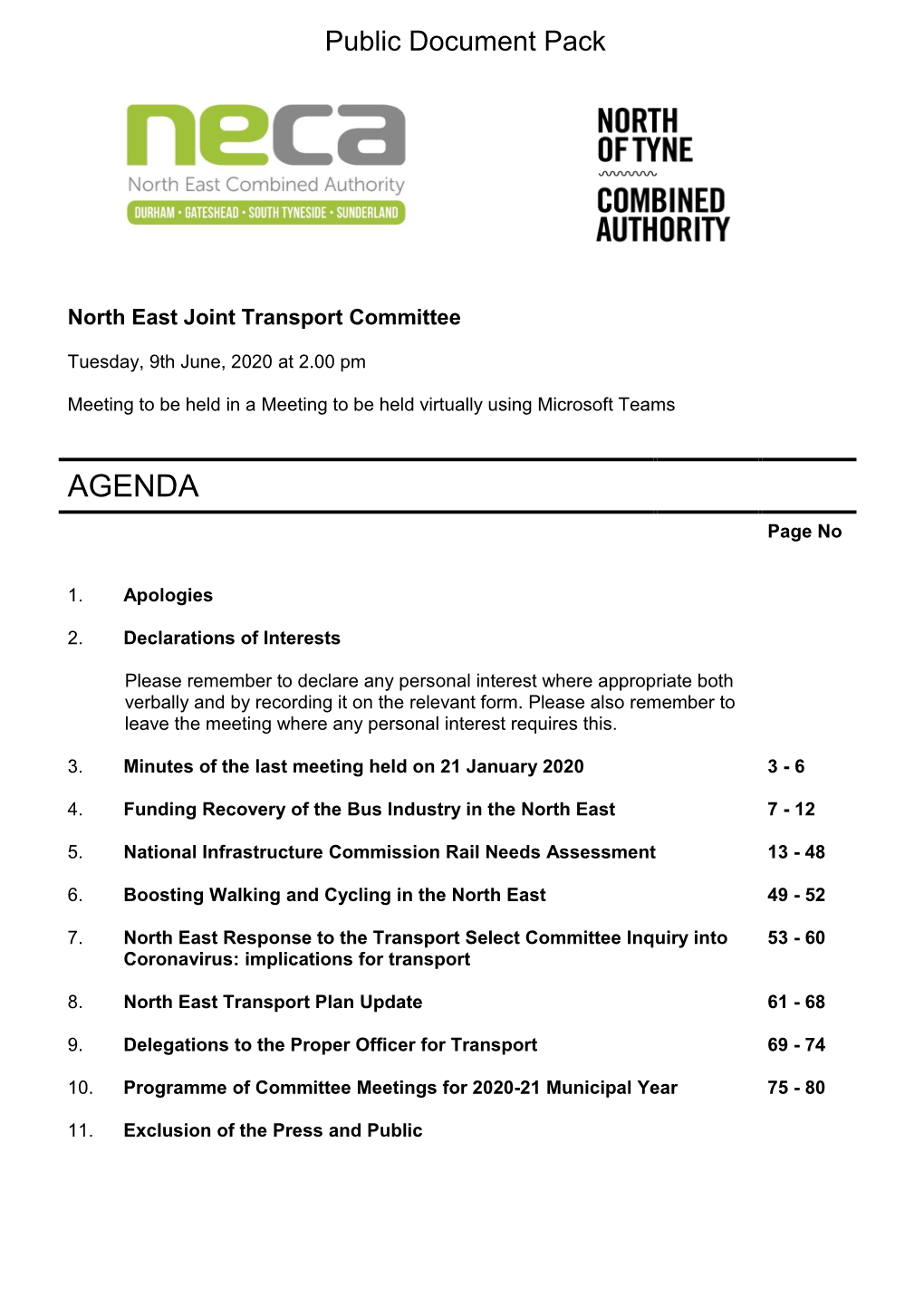 (Public Pack)Agenda Document for North East Joint Transport