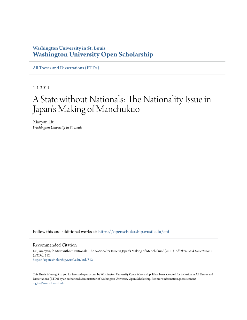 The Nationality Issue in Japan's Making of Manchukuo