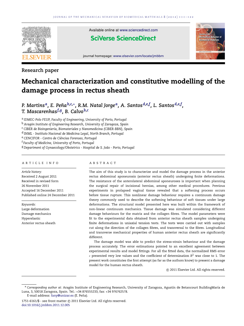 Mechanical Characterization and Constitutive Modelling of the Damage Process in Rectus Sheath