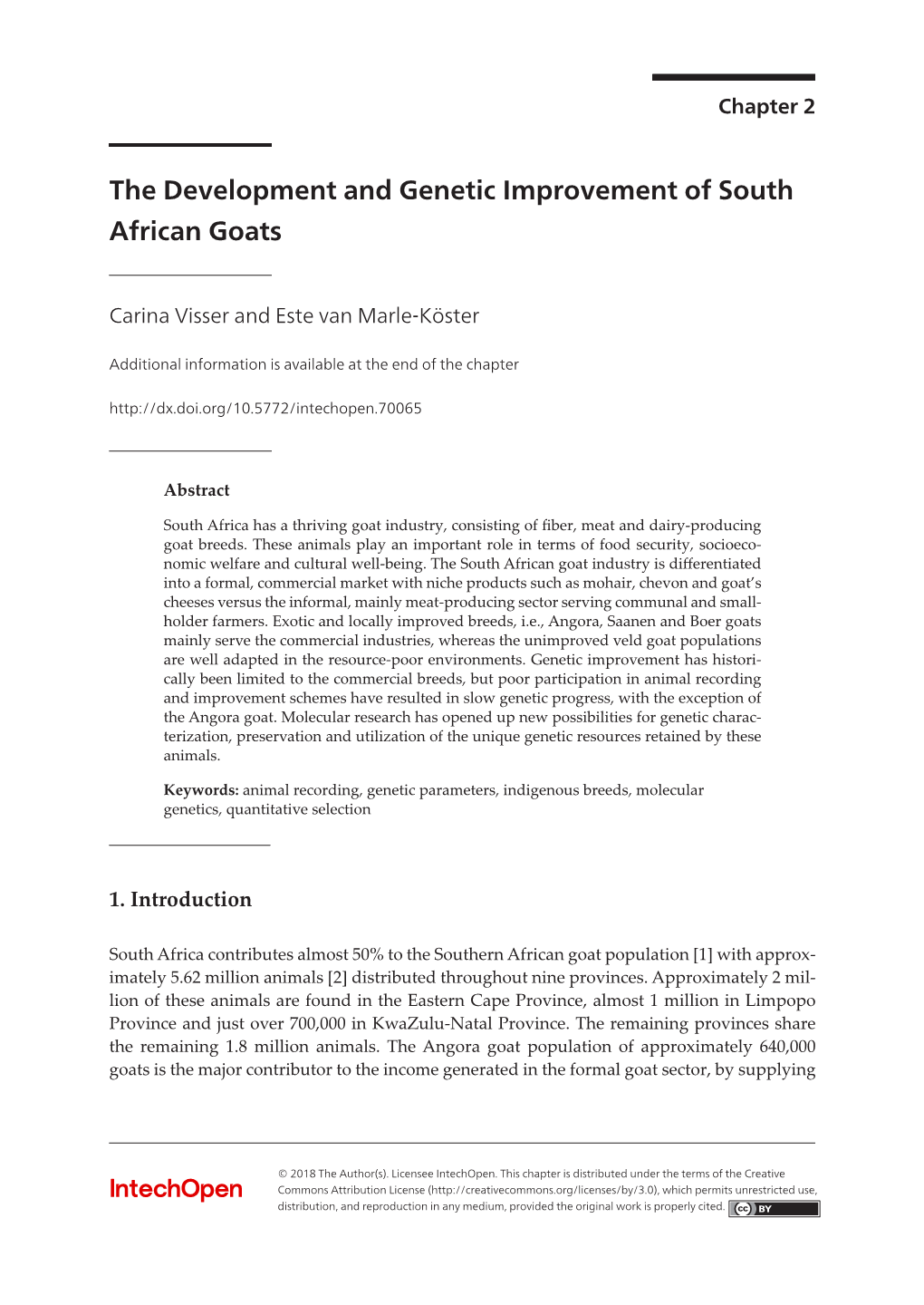 The Development and Genetic Improvement of South African Goats 21