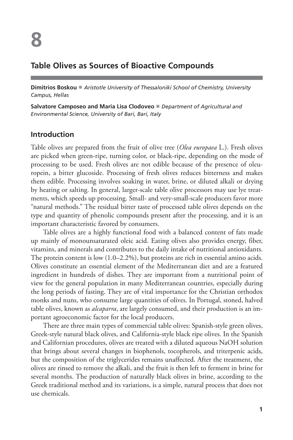 Table Olives As Sources of Bioactive Compounds