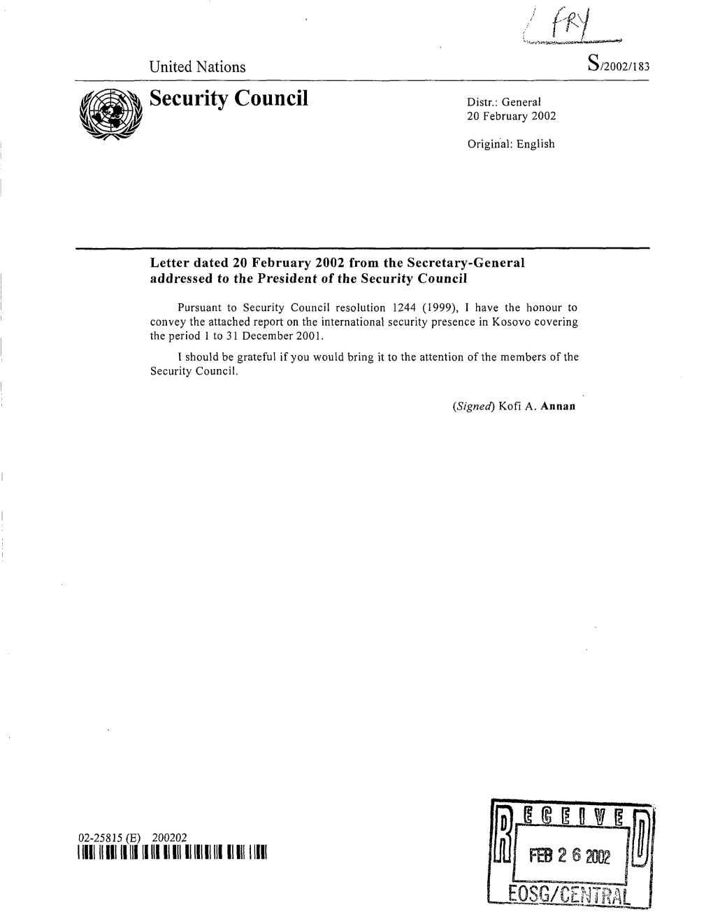 Security Council Distr.: General 20 February 2002