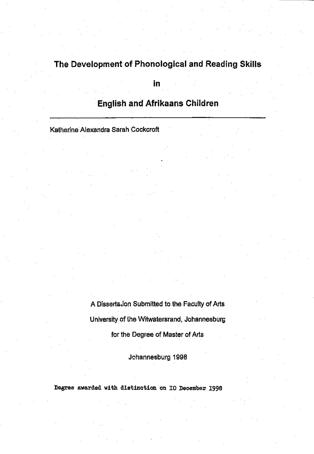 The Development of Phonological and Reading Skills in English and Afrikaans Children