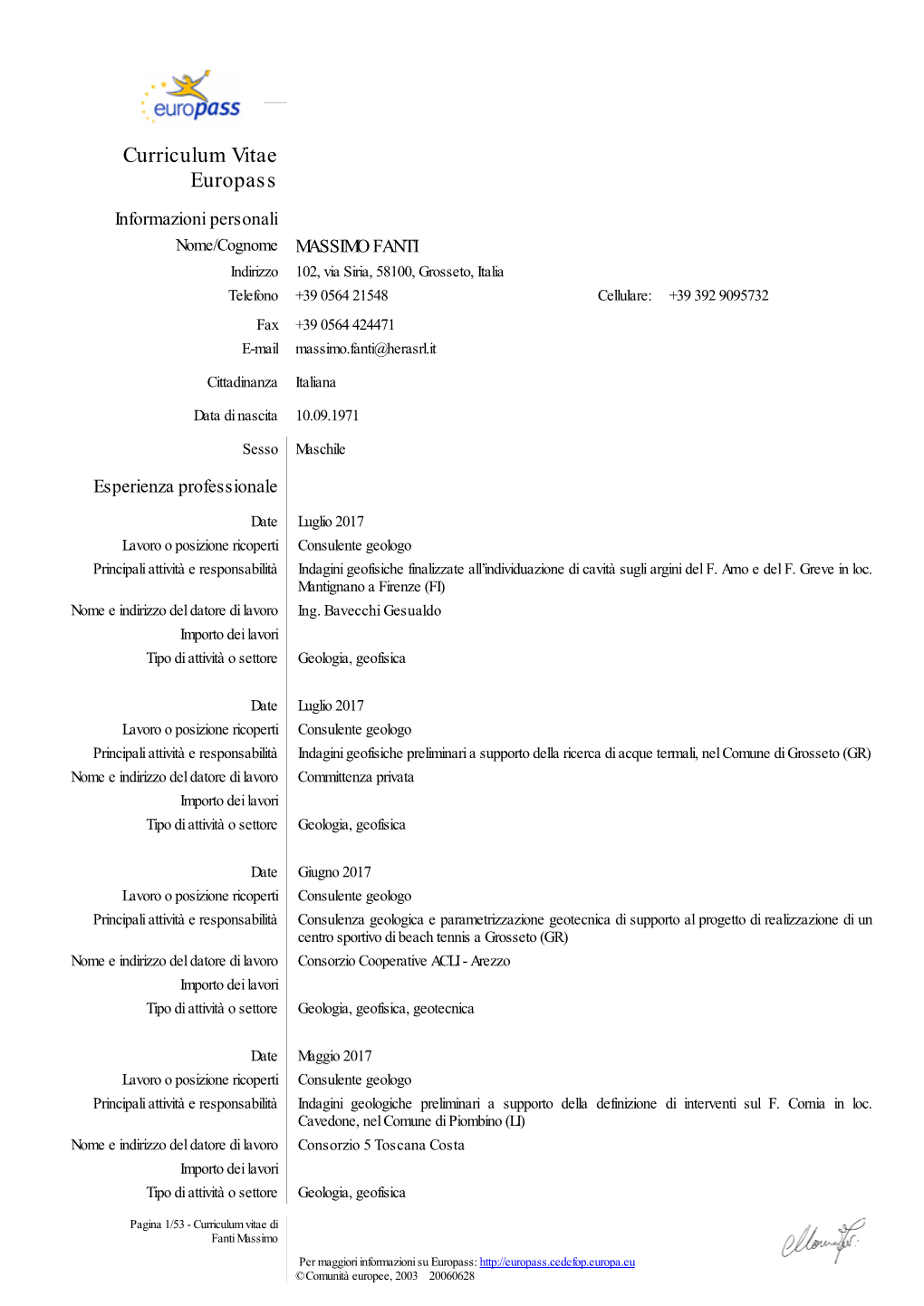 Curriculum Vitae Massimo Fanti