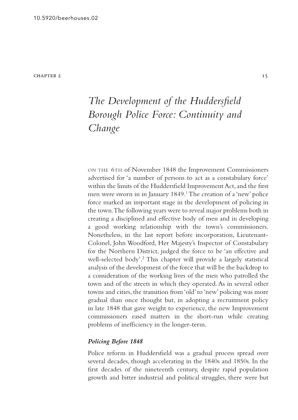 The Development of the Huddersfield Borough Police Force: Continuity and Change