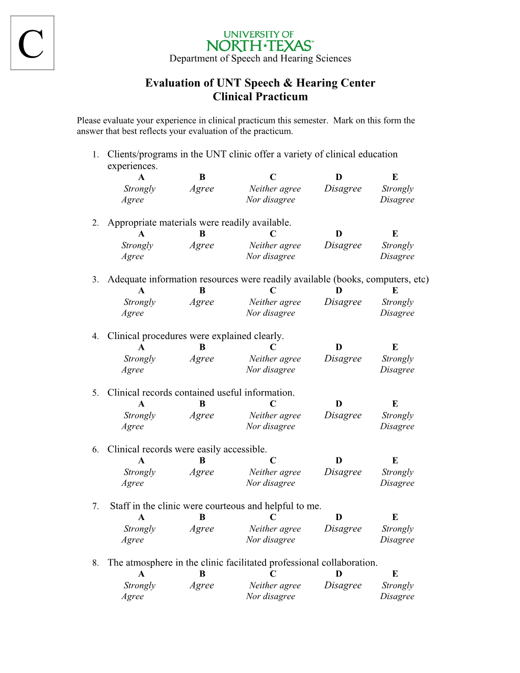 Evaluation of UNT Speech & Hearing Center