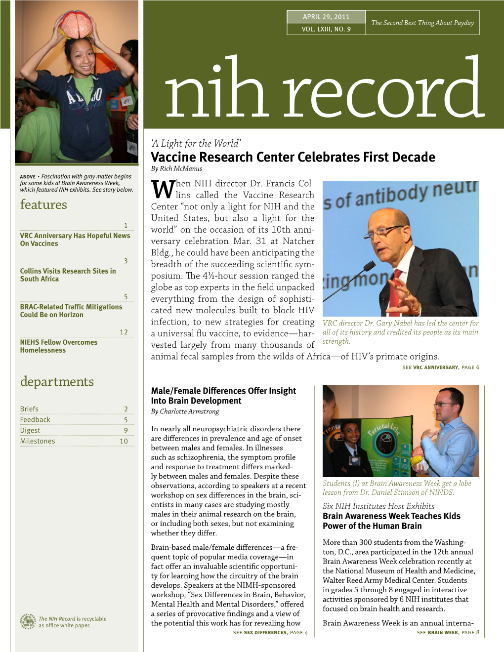 April 29, 2011, NIH Record, Vol. LXIII, No. 9