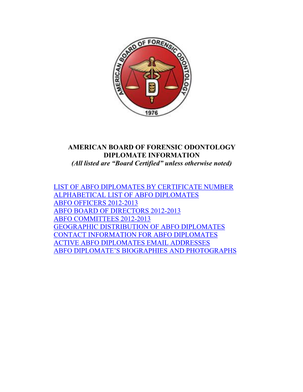 ABFO Diplomate Information