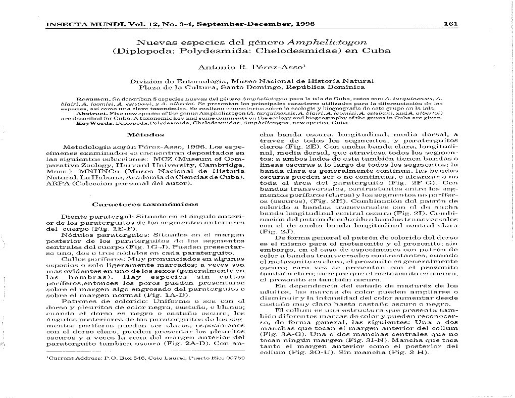 Diplopoda: Polydesmida: Chelodesmidae) En Cuba