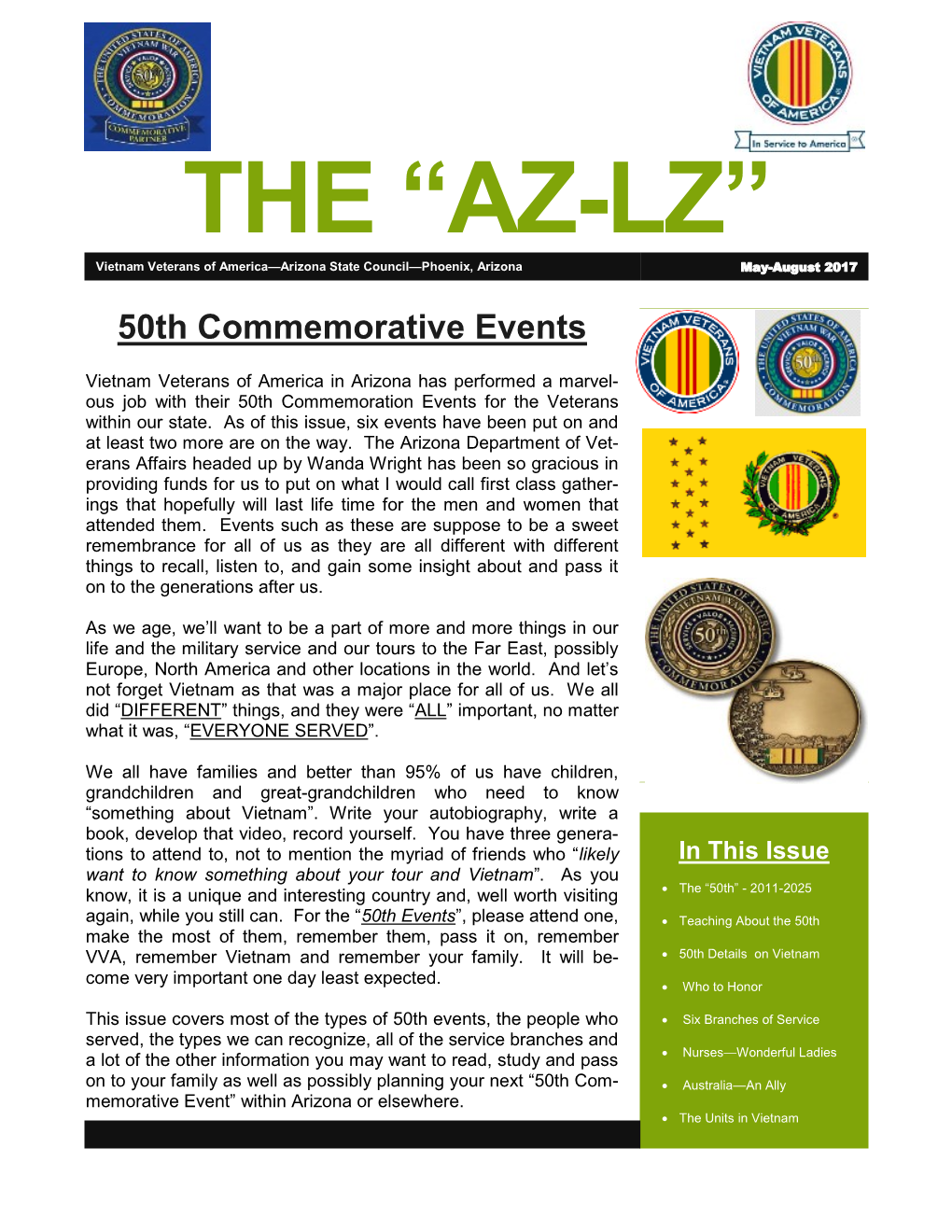 THE “AZ-LZ” Vietnam Veterans of America—Arizona State Council—Phoenix, Arizona May-August 2017