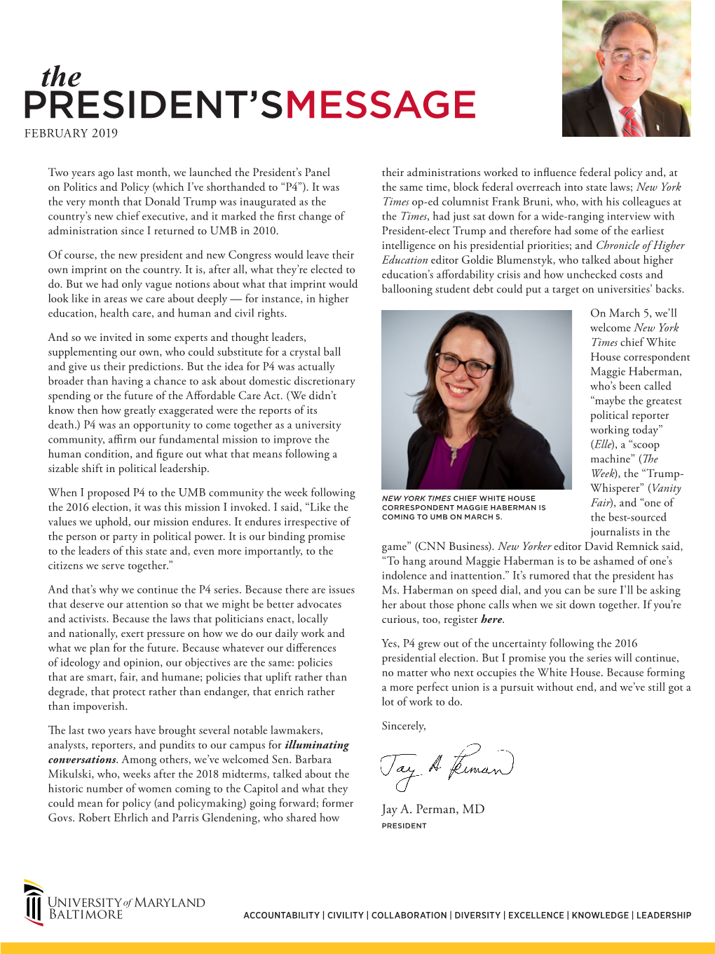 UMB President's Newsletter