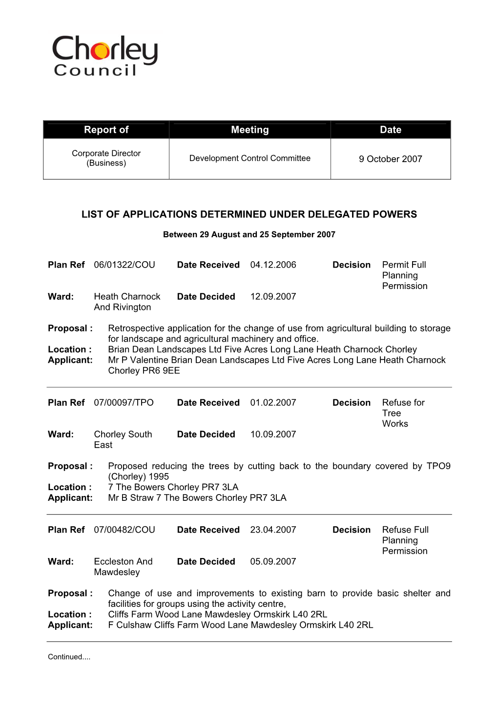 Report of Meeting Date