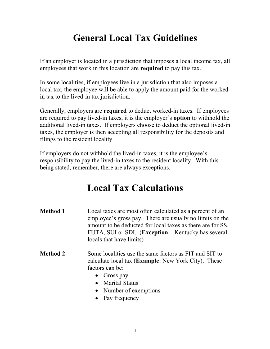 General Local Tax Guidelines