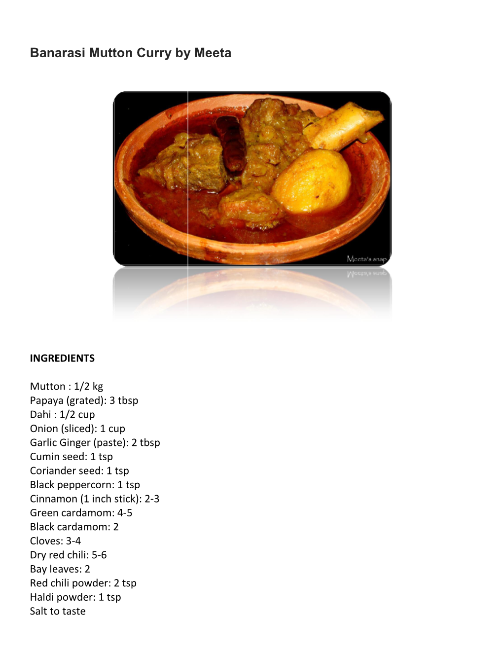 Banarasi Mutton Curry by Meeta by Meeta