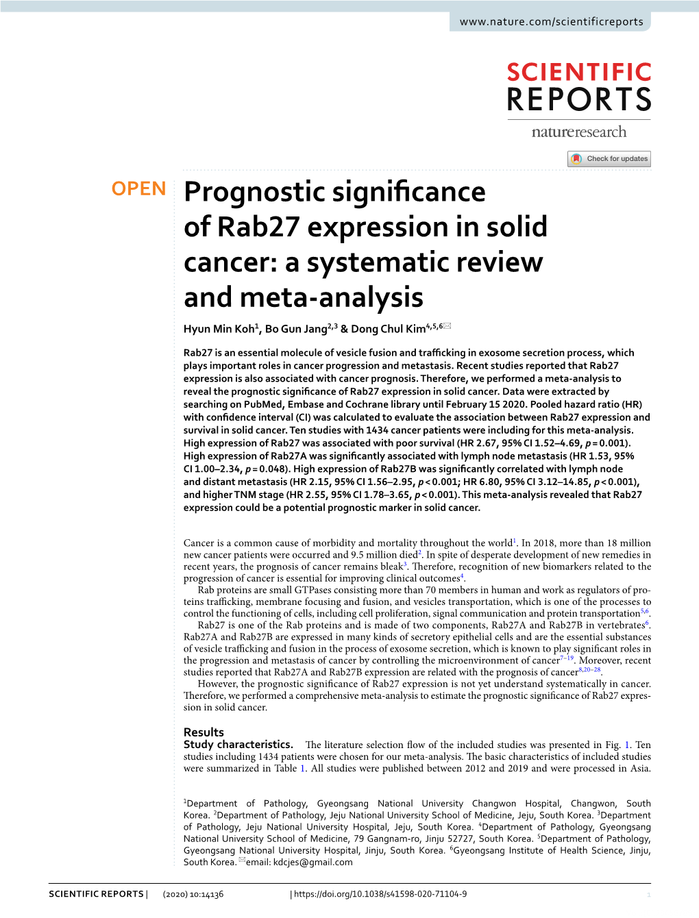 Prognostic Significance of Rab27 Expression in Solid Cancer