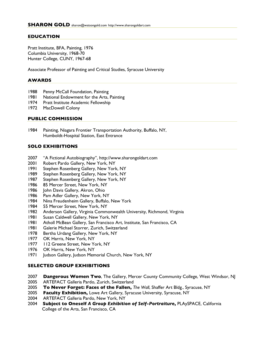 Download Sharon Gold's Resume As a PDF File