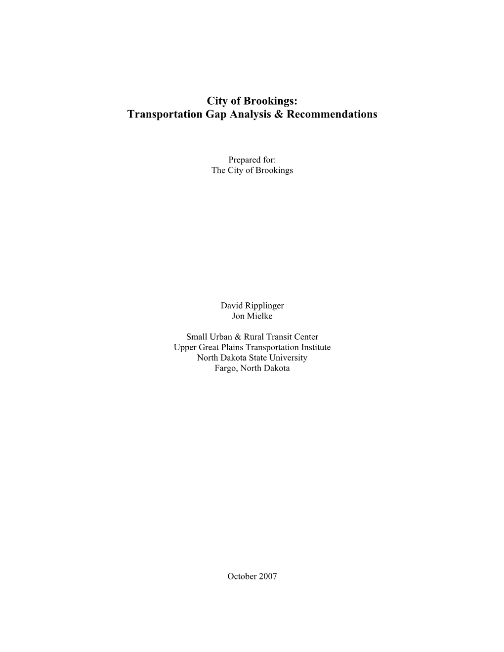 City of Brookings: Transportation Gap Analysis & Recommendations