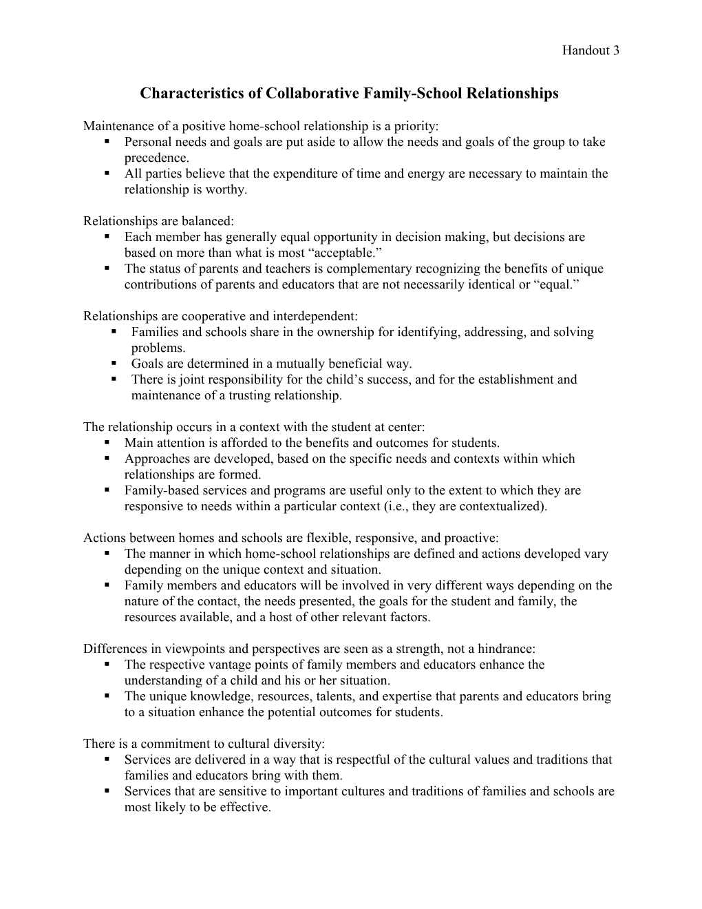 Characteristics of Family-School Relationships