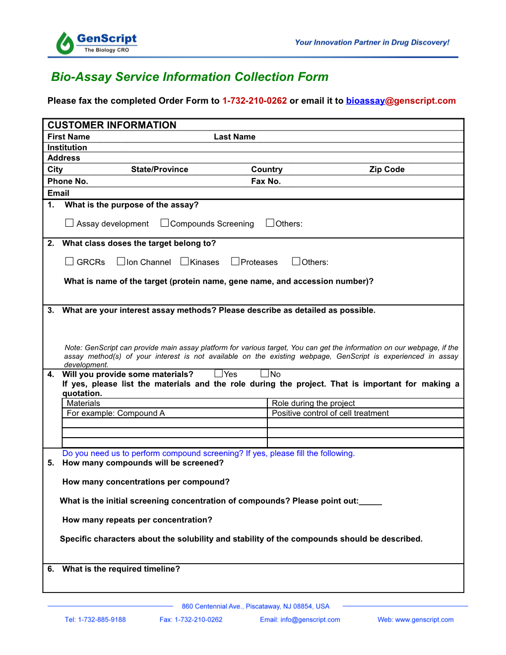 Bio-Assay Service Quotation Form