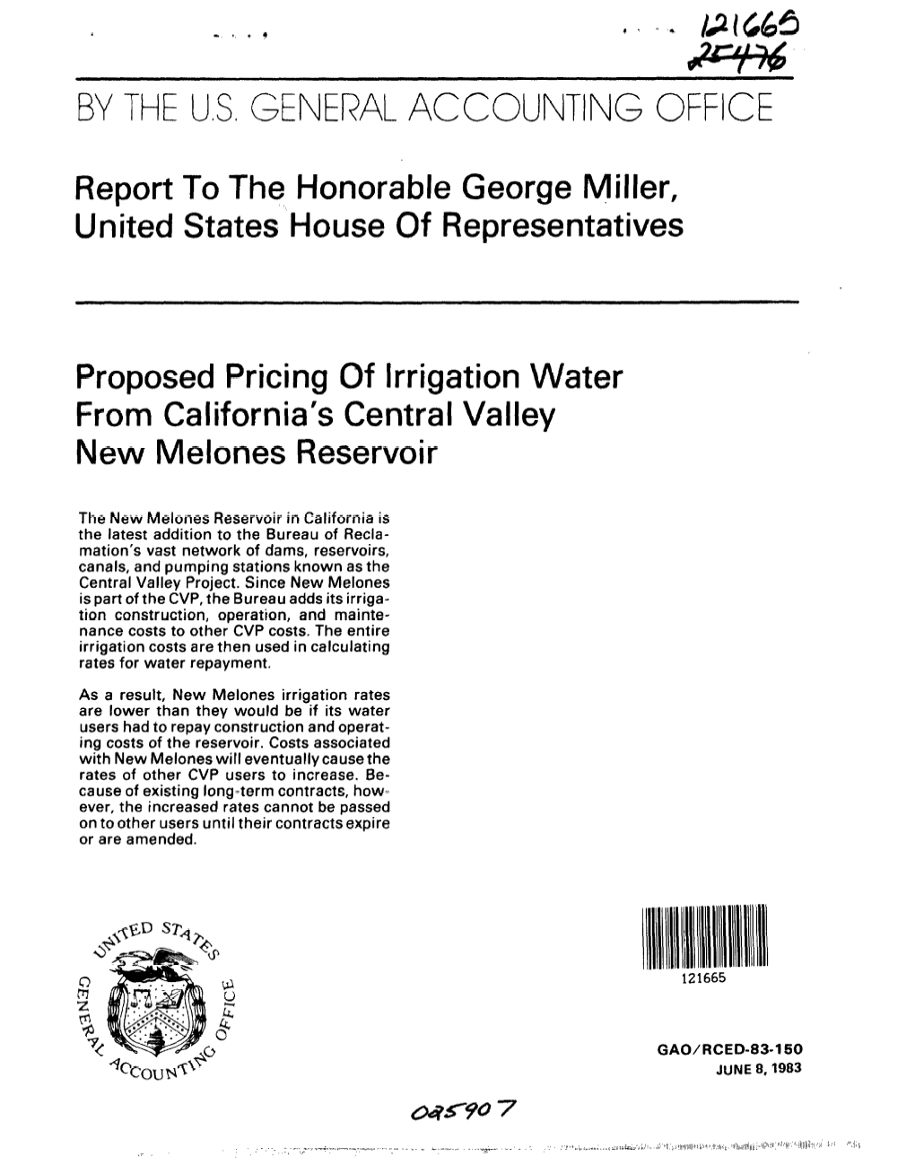 RCED-83-150 Proposed Pricing of Irrigation Water from California's